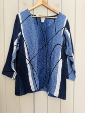 Kay Chapman Silk Linen Tunic Top M Medium Painted Abstract Artsy Lagenlook Boho