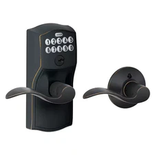 Camelot Aged Bronze Electronic Door Lock with Accent Door Lever
