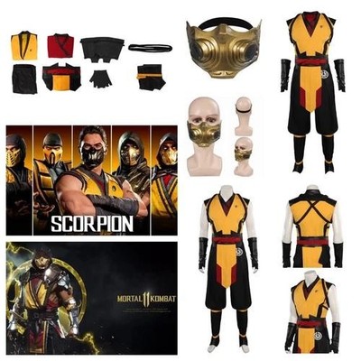 Game Mortal Kombat Scorpion Cosplay Costume+Mask Halloween rolelplay fullsuits
