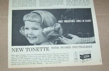 1959 print ad - Toni Tonette home perm Cute little girl curls hair Advertising