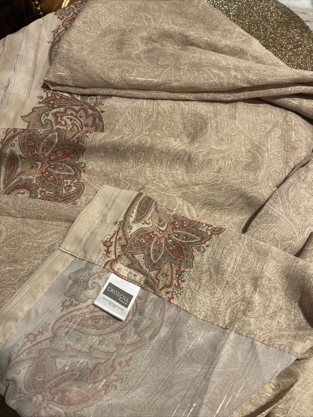 2 Croscill Home Cinnamon Calais Sheer Polyester Curtain Panels 42x84 Metallic
