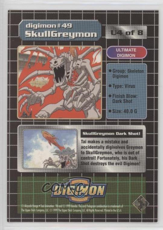 1999 Upper Deck Digimon - Digital Monsters Series 1 Skullgreymon #U4.3 a4e - Picture 2 of 3