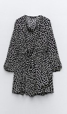 Zara Black/White Polka Dot Ruffle Mini Dress. Sz M. NWT