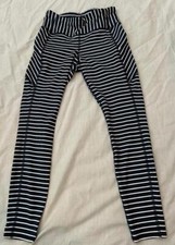 ATHLETA womens Sm blue white striped leggings zip pockets full length