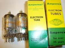 Pair of EF86/6267 Tubes, Amperex Orange Global, Fr. Philips Bruselles Plant, New