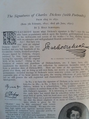 Charles Dickens Signatures 1825-1870 Rare Old Antique Article 1894 Photographers