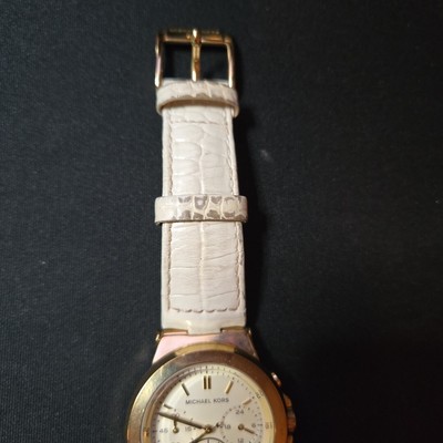 MICHAEL KORS CREAM WHITE CROC LEATHER GOLD TONE CHRONOGRAPH 