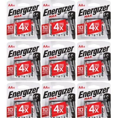 Energizer AA Alkaline 36 Count Max E91 Batteries (9 x 4 Packs)