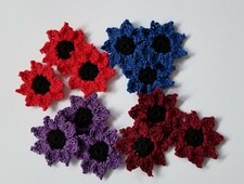 Set of 6 Crochet Sunflower Flower Applique Embellishment 5 Colors
