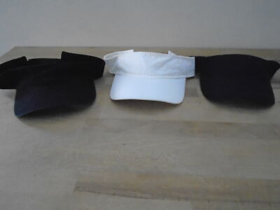 NEU GOLF VISIER ~ FARBE ~ SCHWARZ/MARINE/WEISS ~ 1 GRÖSSE ~ VERSTELLBAR ~ 3ER-PACK