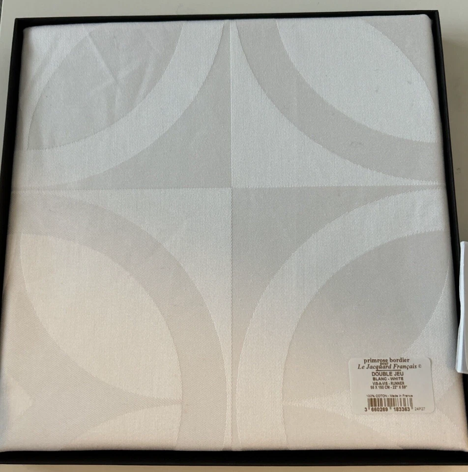 Le Jacquard Francais Table Runner  22 X 59 Double Jeu Blanc White Cotton New/Box - Image 3 of 4