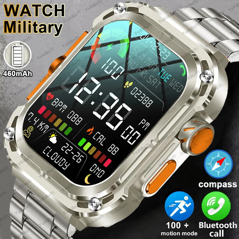 2024 HD Bluetooth Smart Watch for Men with GPS Compass Waterproof Long Battery Life