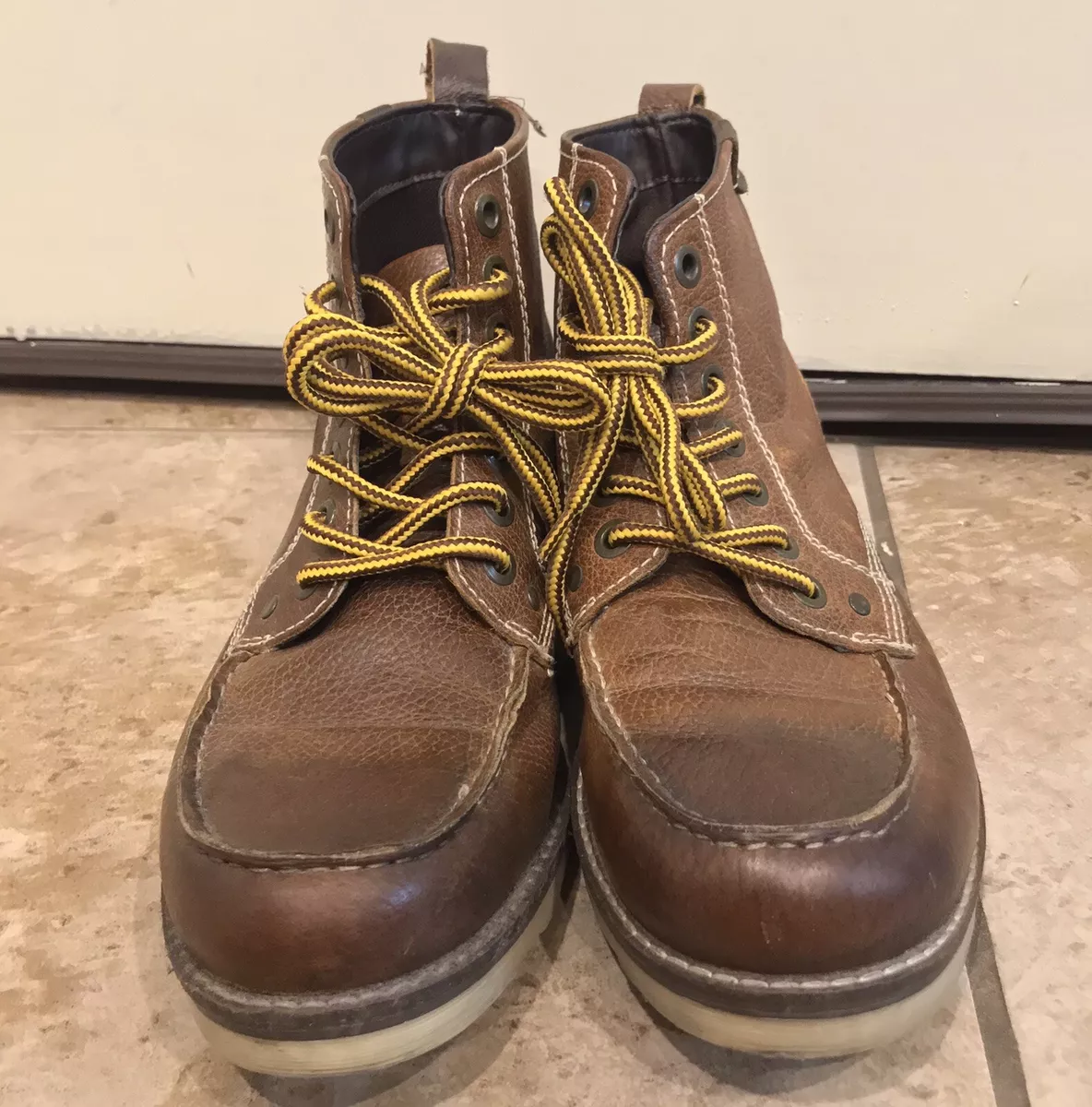 Crevo Memory Foam Buck Leather Boots Caramel Brown Mens Size 8