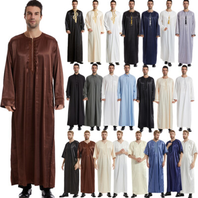 Men Abaya Dubai Kaftan Muslim Saudi Arab Thobe Jubba Dishdasha Thoub Robe Prayer