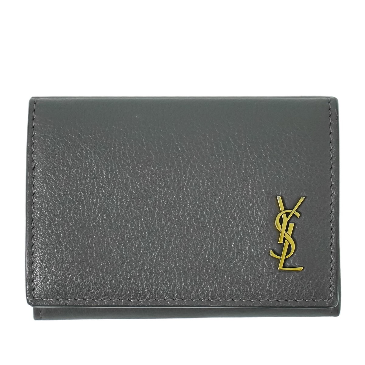 Saint Laurent Origami Tiny Leather Trifold Compact Wallet Gray 