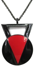KJL KENNETH J LANE Red & Black Enamel Modernist Design Vintage Necklace