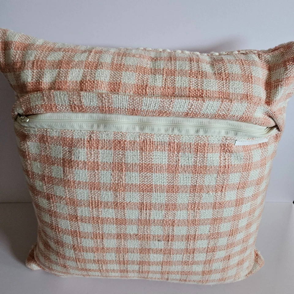 Throw Pillow Pink White Check Weave Gingham Pattern 18"x18" w/ Zipper - Image 3 of 4