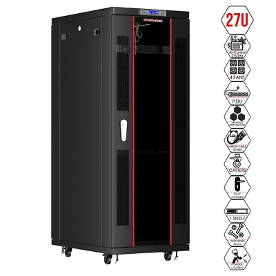 Sysracks 27U Server Rack Cabinet 32'' Deep 19'' Network Enclosure, Fans, PDU