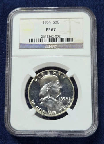 1954 Franklin Half Dollar PF67 NGC Blast White Proof 90% Silver Coin
