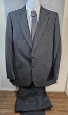Vtg Kings Ridge Gray Pinstriped Suit 40L, slacks 35x31+ NOS shirt & Tie USA made