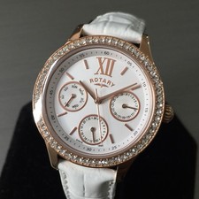 Rotary Watch Ladies Multi Dial Rose Diamanté White Leather 34mm Case
