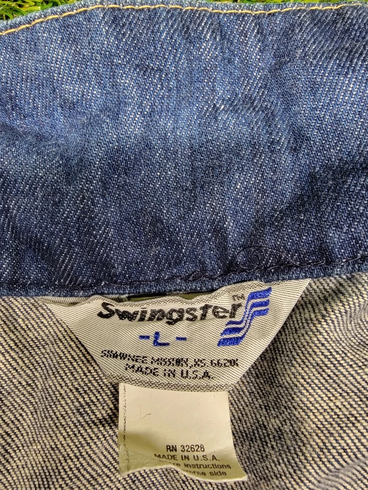 VTG Swingster Vigortone Racer Bomber Blue Jean Denim Jacket Cotton USA L - Image 2 of 4