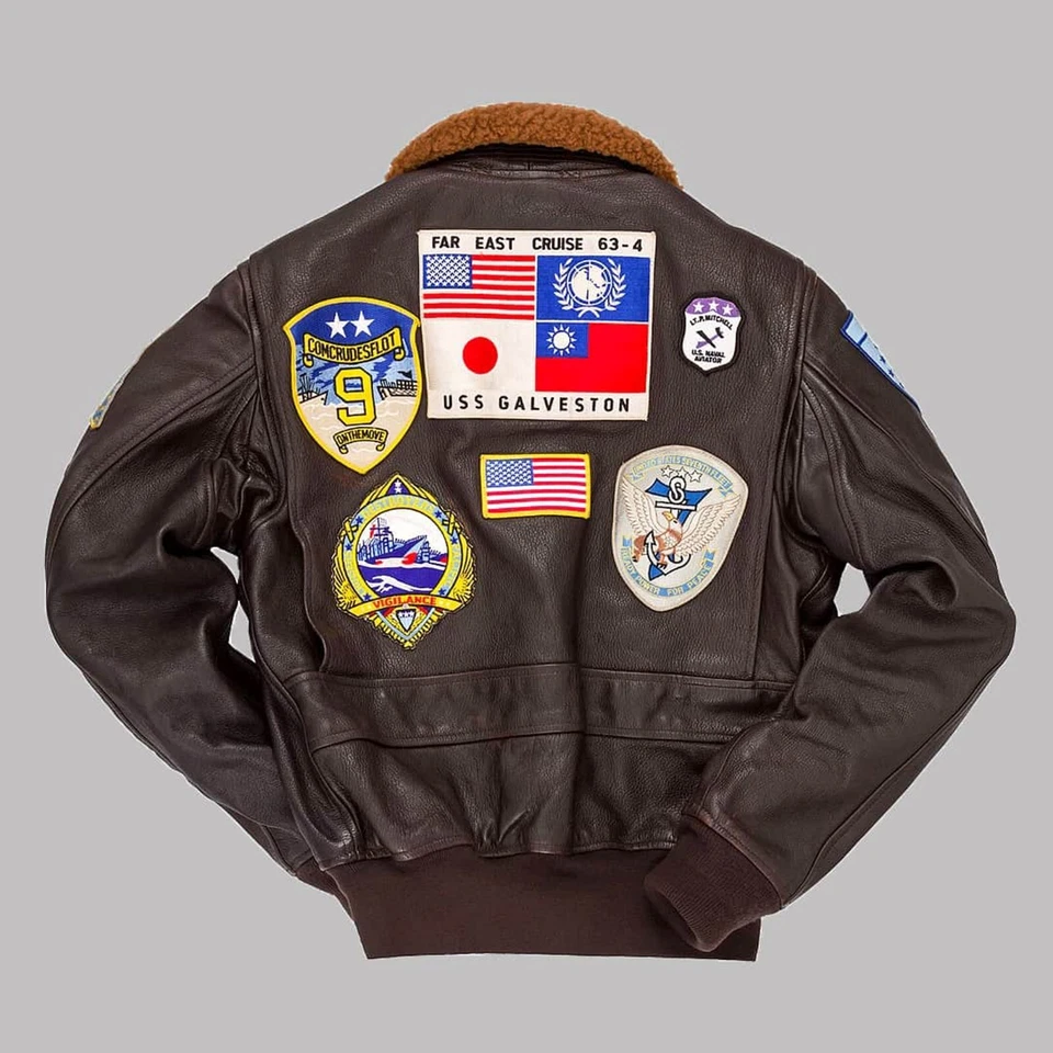 Men's Maverick Top Gun Aviator Pilot Leather Bomber Jacket With Embroidery Patch - Image 2 of 4