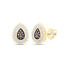 10K Yellow Gold Womens Round Brown Diamond Teardrop Earrings 1/4 Cttw