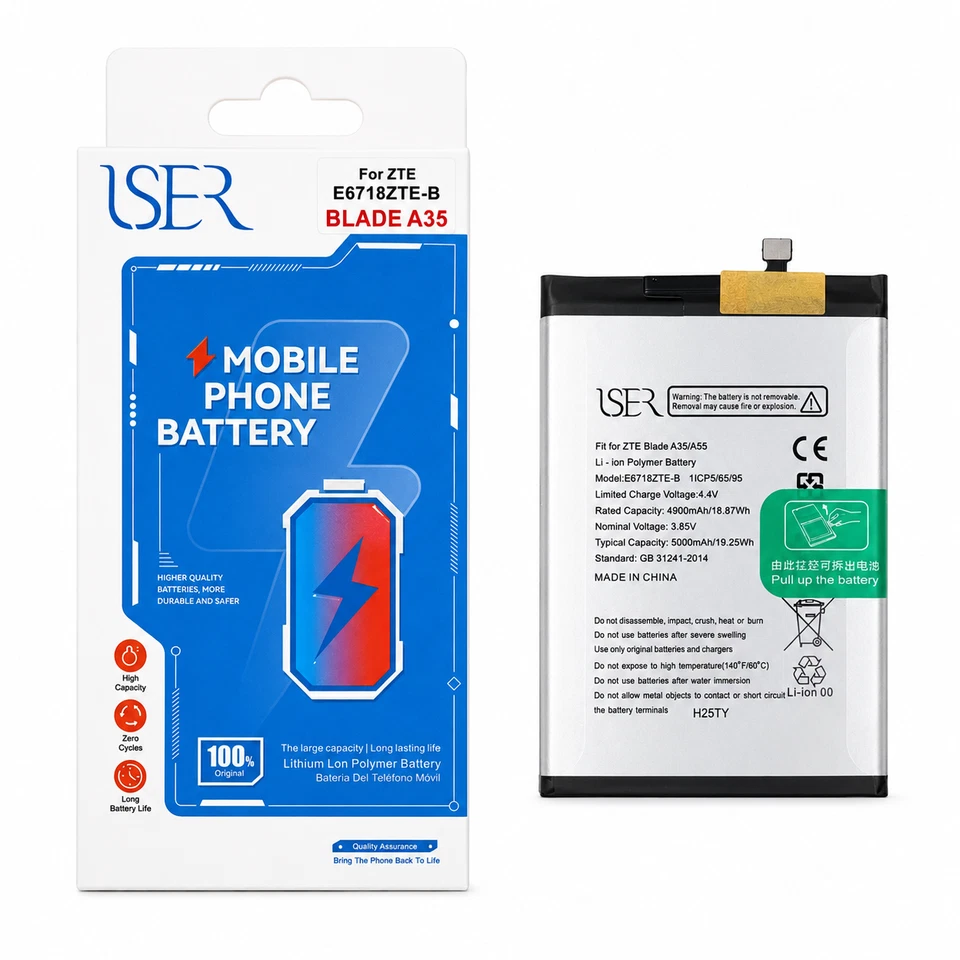 Mobile Batterie USER Für ZTE BLADE A35 E6718ZTE-B 4900 mAh 24h Intern - Bild 1 von 1