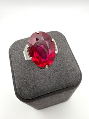 Vintage Soviet Women Ring Silver Ruby Stone 875 USSR Size 8.