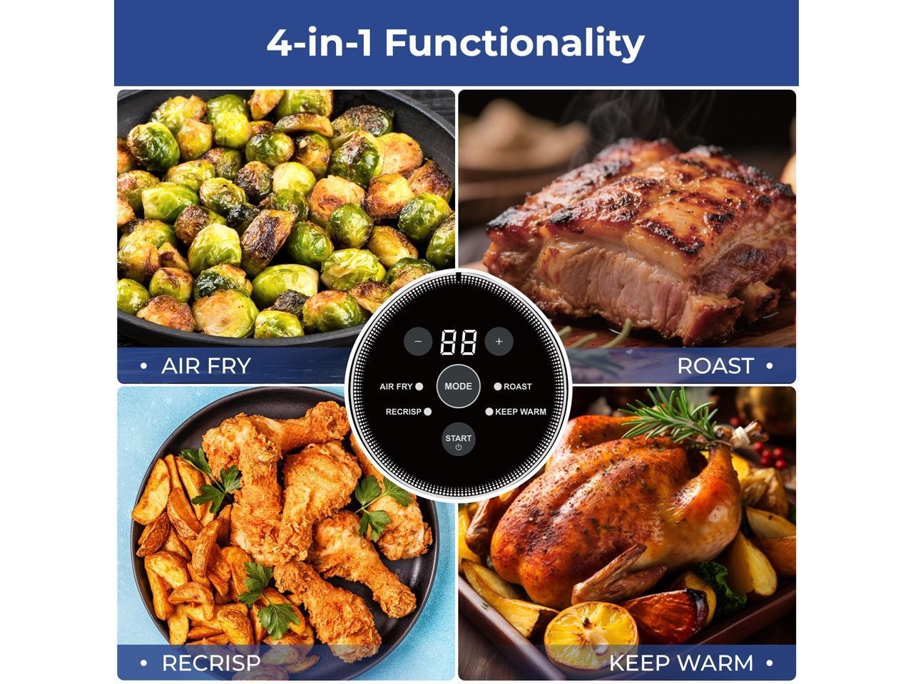 Rosewill 4-in-1 Portable Glass Air Fryer, 4.7QT Transparent Glass Cooking Pot wi