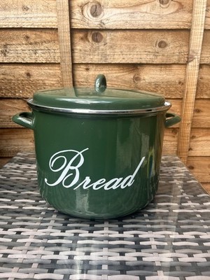 Großer Vintage Brotkasten grün emailliert Metall von RICHTER. Küchenaufbewahrungsbehälter