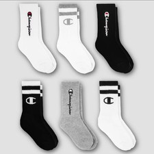 Champion Boys' 6pk Crew Socks - White/Gray/Black L