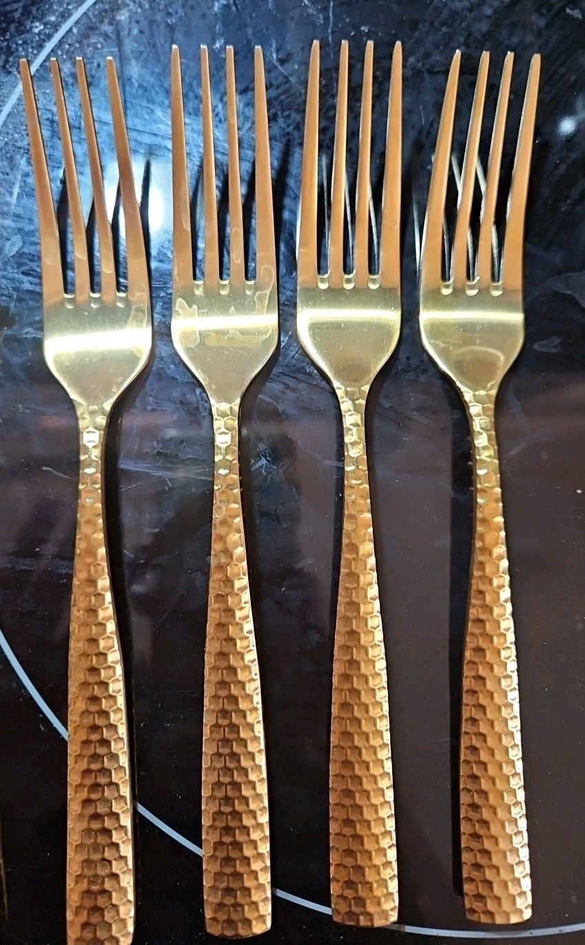 Rare Vintage 1 Set Of 4 Fortessa Lucca Gold Faceted Dinner Forks 8 Available 