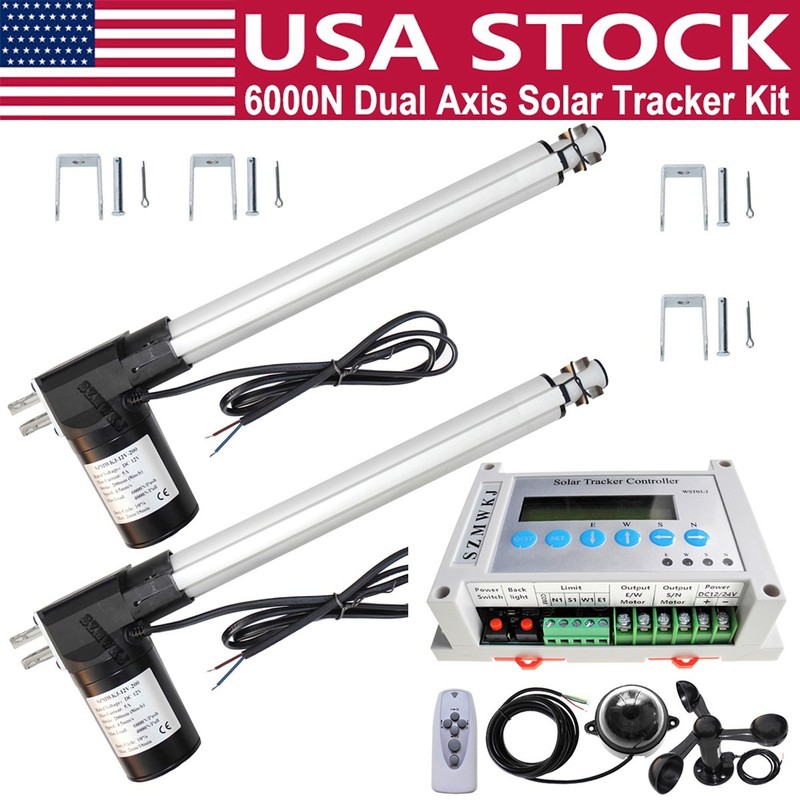 6000N Dual Axis Solar Tracking Tracker Kit W/ 16" Linear Actuators W/ Anemometer