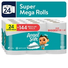 Angel Soft 2-Ply Toilet Paper, 24 Super Mega Rolls