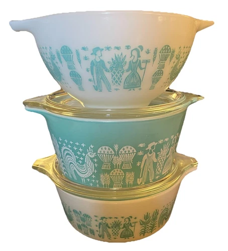 Vtg Pyrex Amish Butterprint Cinderella 2 Casserole 1 Mixing Bowl 5 PC Set
