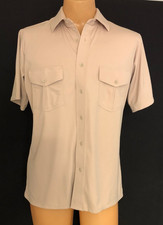 Vintage Men's 70's Large Button Up Short Sleeve Shirt Polyester Disco