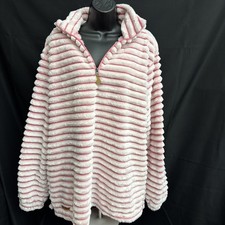 Simply Southern Women  s XL Pink White Striped Sherpa Fleece Quarter Zip Pullover
