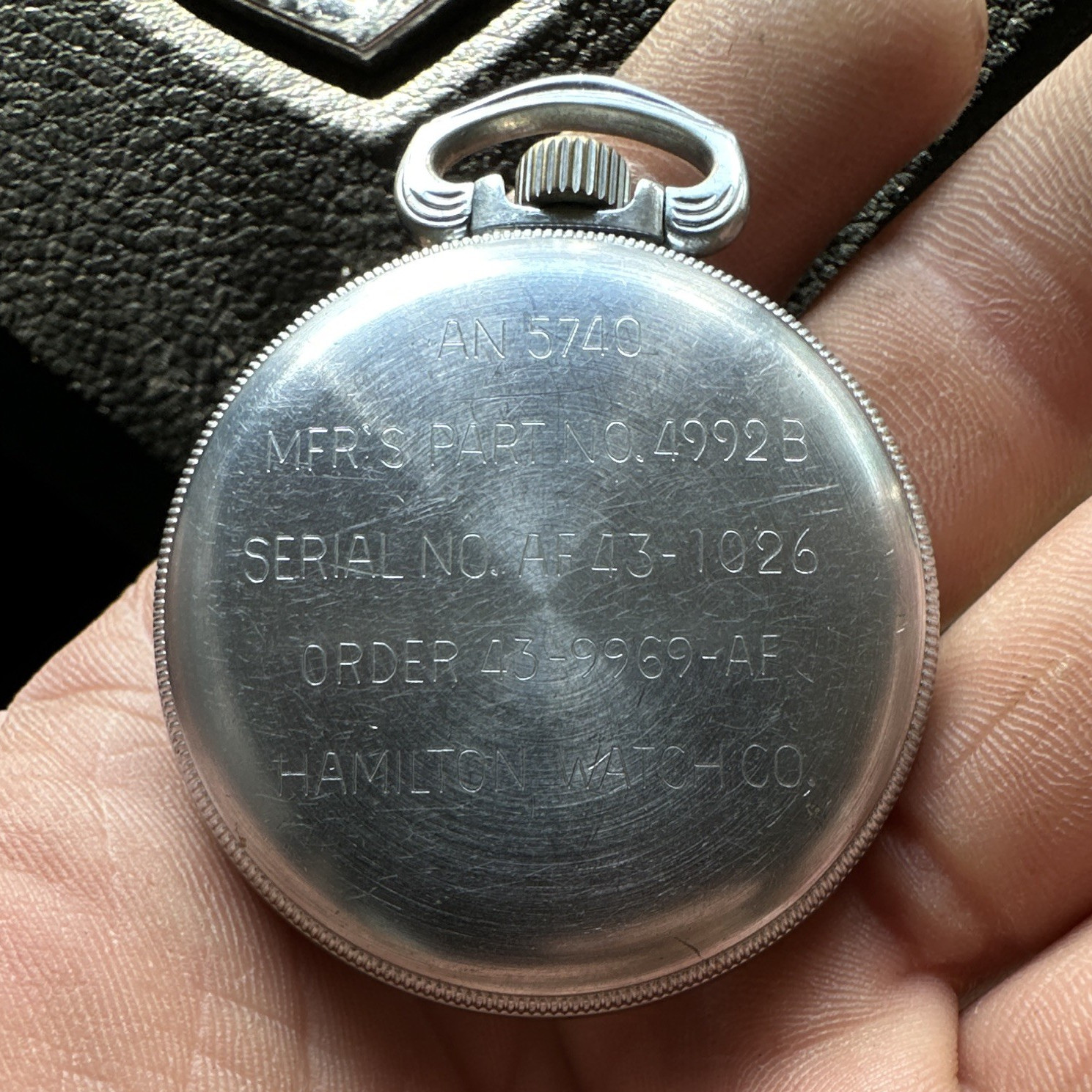 Hamilton G.C.T. Military Pocket Watch 4992B Black Dial Seconds Hand