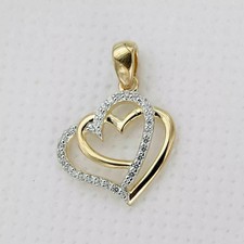 14K Gold Plated 1.20Ct Round Lab Created Diamond Women's Double Heart Pendant