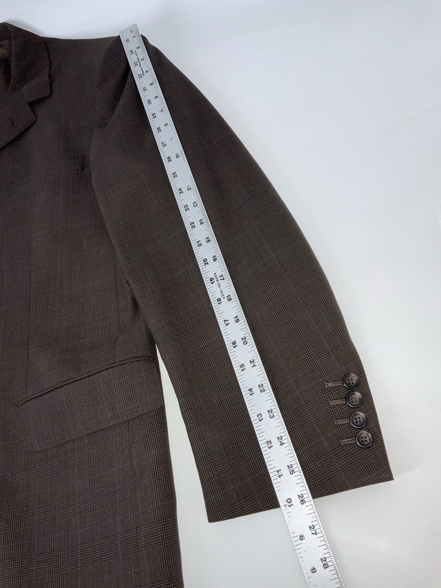 Giovanni Suit Jacket 46L Brown Blue Plaid Scabal Wool 3-Button