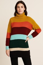Farm Rio Oversized Multicolor Stripe Turtleneck Sweater Dress Winter Fall Cozy