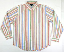 Vtg LANDS END Seersucker Multicolor Striped Button Dress Shirt Men L 16-16.5