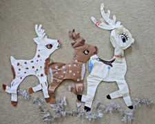 3 VTG Reindeer Holiday Christmas Winter-Retro art-crafts-decor: Cannot inflate