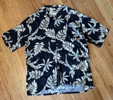 VTG Pierre Cardin Shirt Mens XL Black Floral Palm Tree All Over Print 90s Rayon