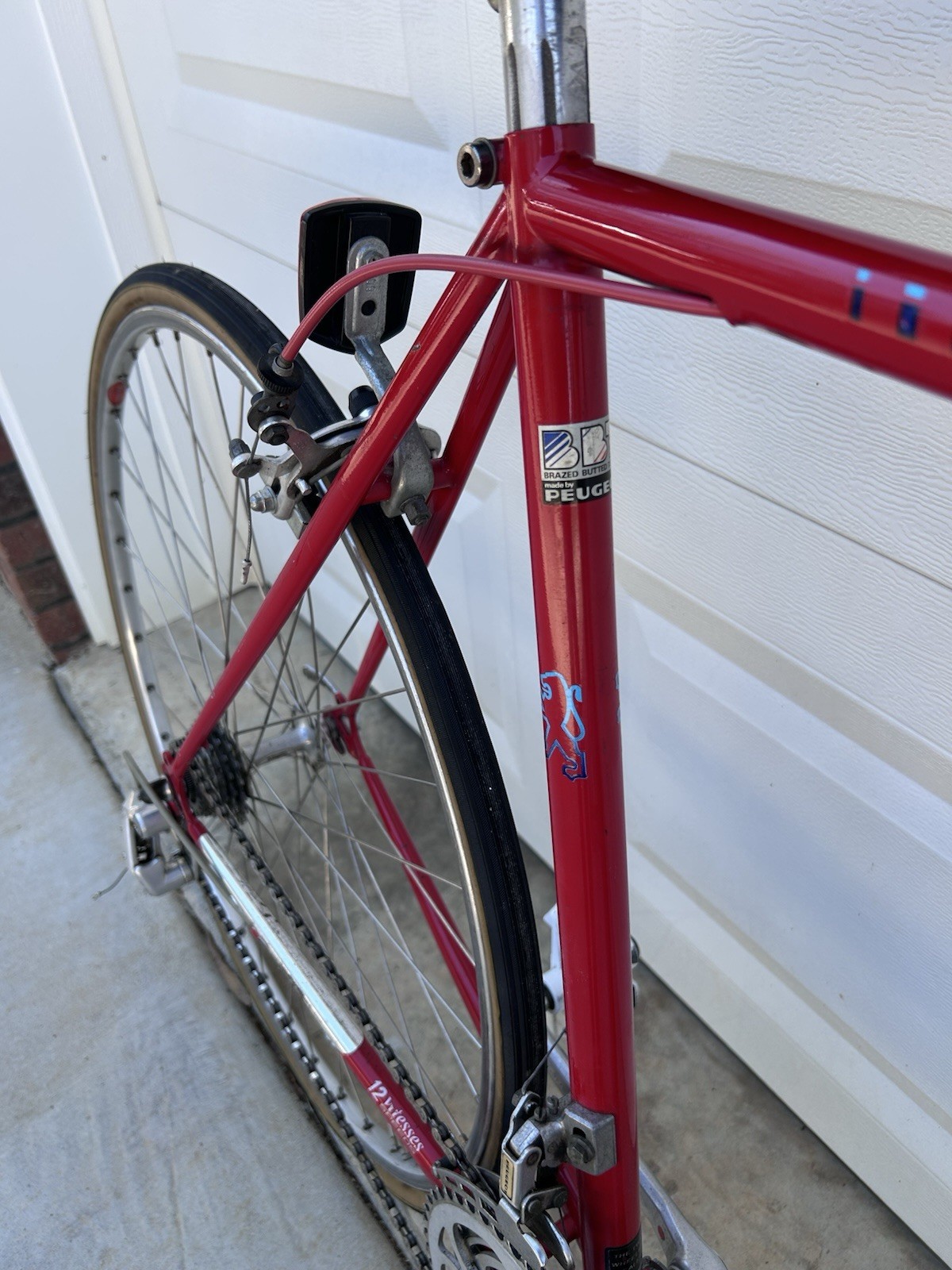 Peugeot Red 12 Speed Road Bike Drop Bar 27in Wheels Caliper 