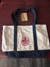 Trader Joe's Reusable Tote Bag Foldable Cotton Polyester Beige Navy Blue