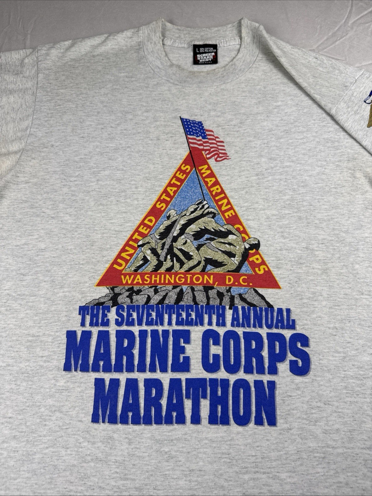 VTG The 17Th Annual Marine Corps Marathon T-Shirt Gray Large 1992 Washington DC