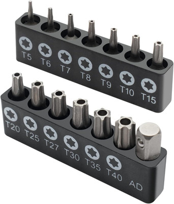 14 Pc Tamper Resistant Torx Bit Set T5-T40 Chrome Vanadium 1/4'' Hex Shank